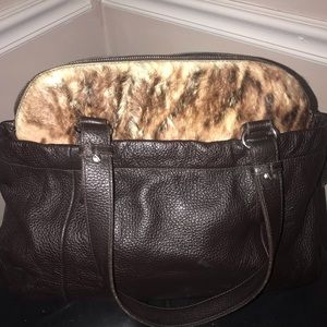 Used  Wmn Furla purse fur & brw leather